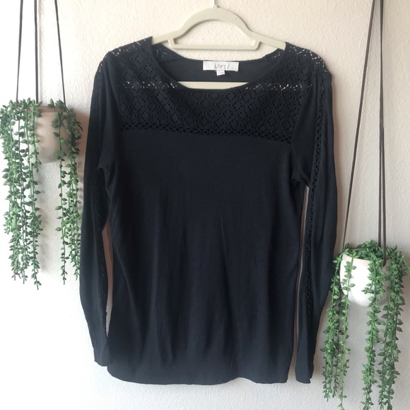 LOFT Black, long sleeved, open embroidered top, S - Picture 2 of 9